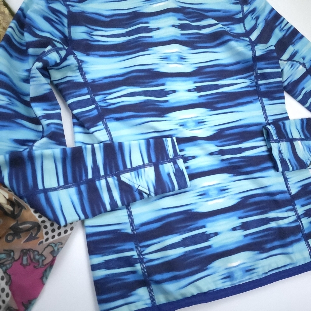Lauren Ralph Lauren Blue Patterned Women's Work Out Quarter-Zip Pullover S - Picture 9 of 10